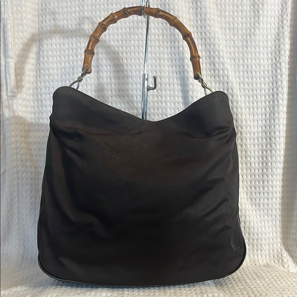Gucci bamboo black nylon tote/hand bag